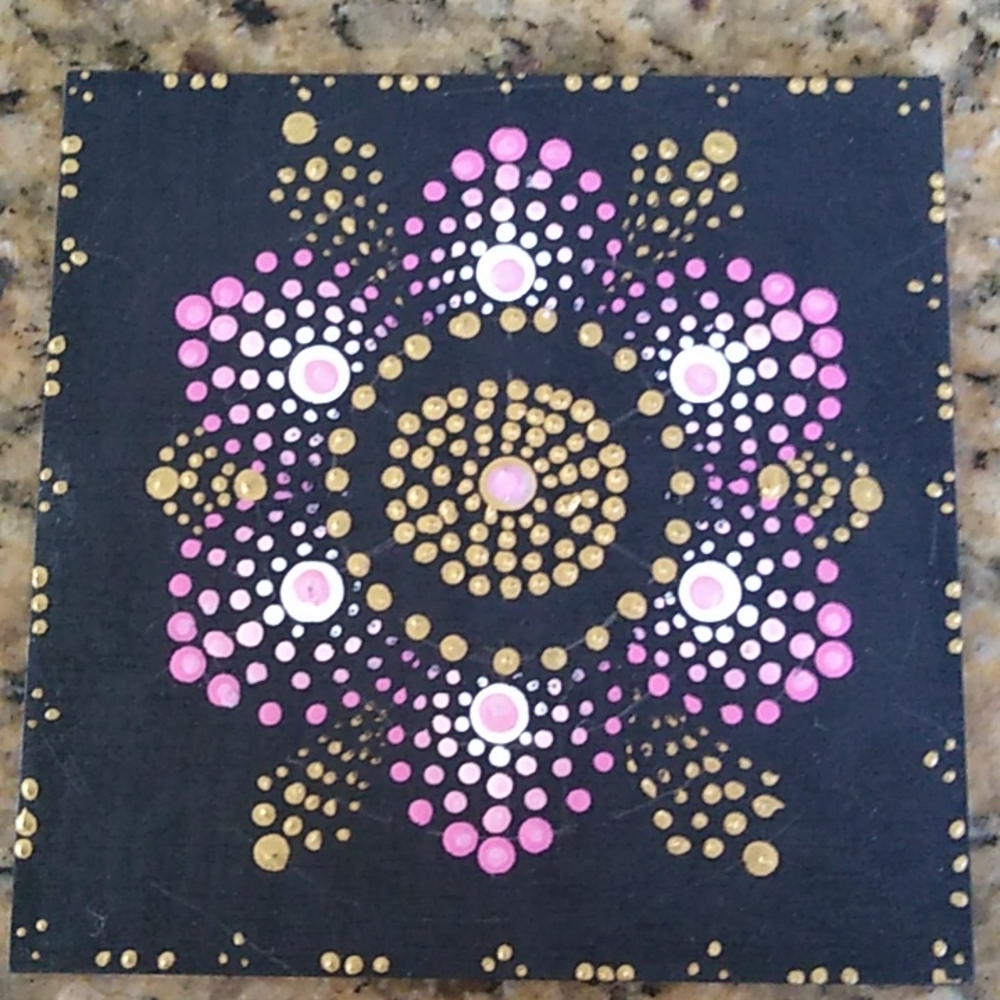 Hand Painted Mandala 4"x4" wood square